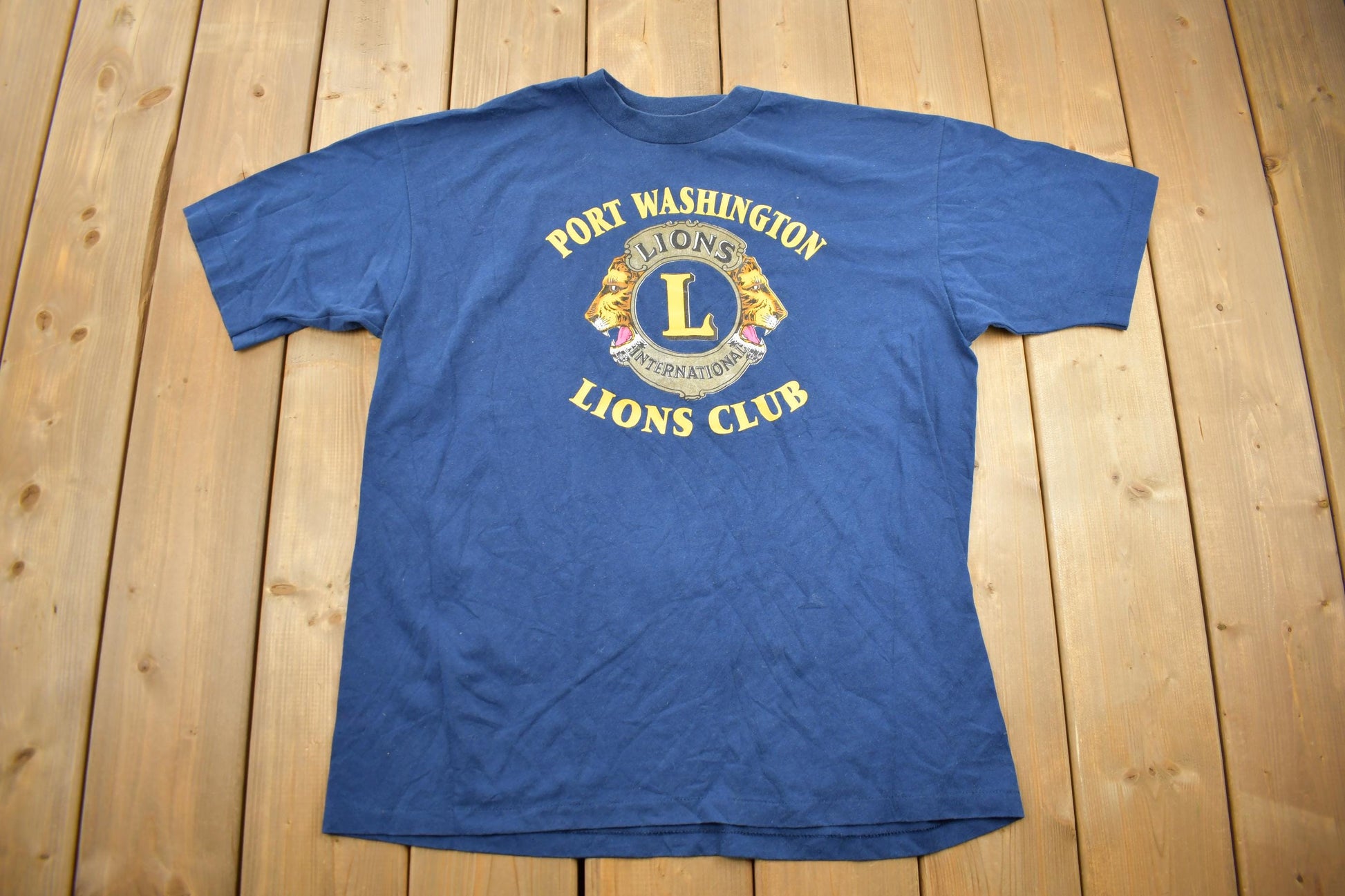 Vintage 1980s Port Washington Lions Club Single Stitch Graphic T-Shirt Made In USA
