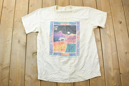 Vintage 1990s Mountain Wolf Silence Of The World Graphic T-Shirt