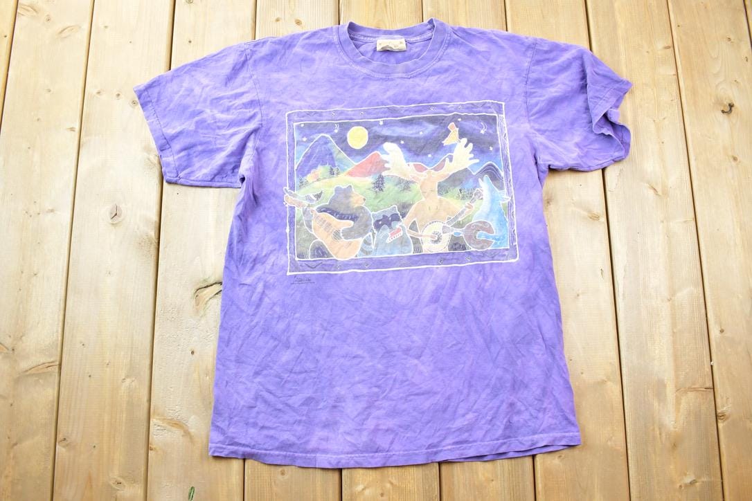 Vintage 1990s Bear Guitar Moose Band Theme Graphic T-Shirt