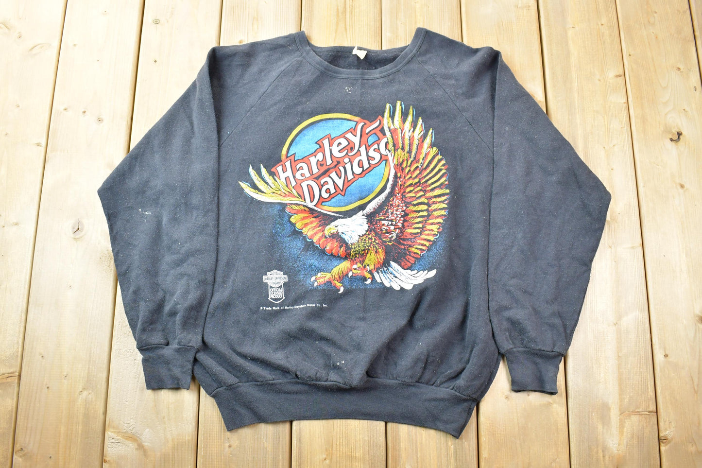 Vintage 1980s Harley Davidson Eagle Logo Double Sided Crewneck Sweatshirt