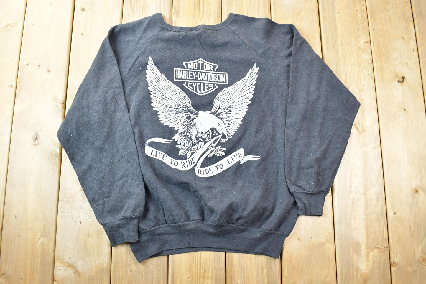 Vintage 1980s Harley Davidson Eagle Logo Double Sided Crewneck Sweatshirt