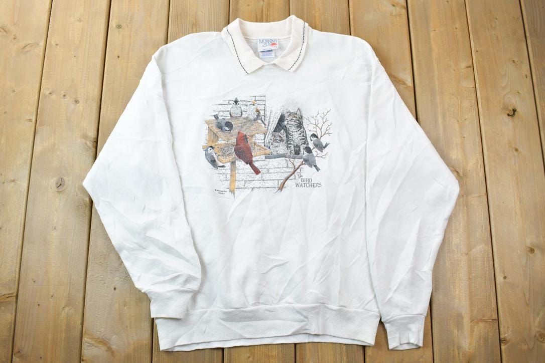 Vintage 1990s The Bird Watchers Morning Sun Double Collar Cute Crewneck Sweater