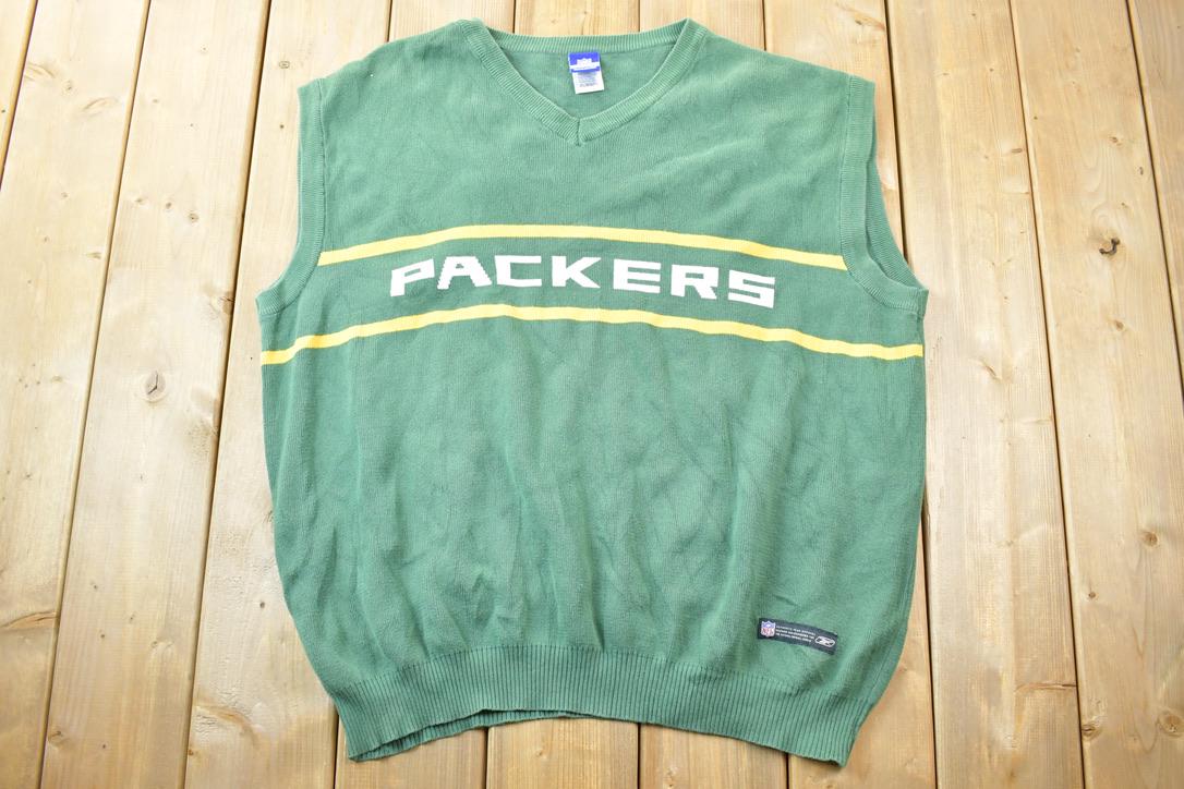 Vintage 1990s Greenbay Packers Knitted Sweater Vest NFL Crewneck Sweatshirt