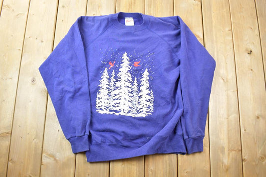 Vintage 1990s Winter Tree 2 Birds Crewneck