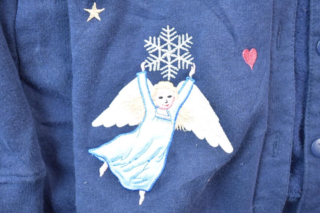 Vintage 1990s Snow Angel Full Button Down Cute Crewneck Sweater