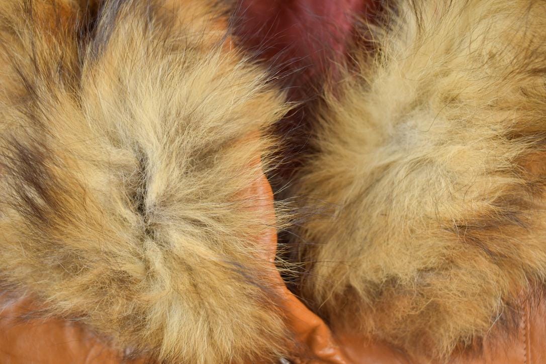 Vintage 1970s Genuine Leather Fox Fur Collar Trench Coat