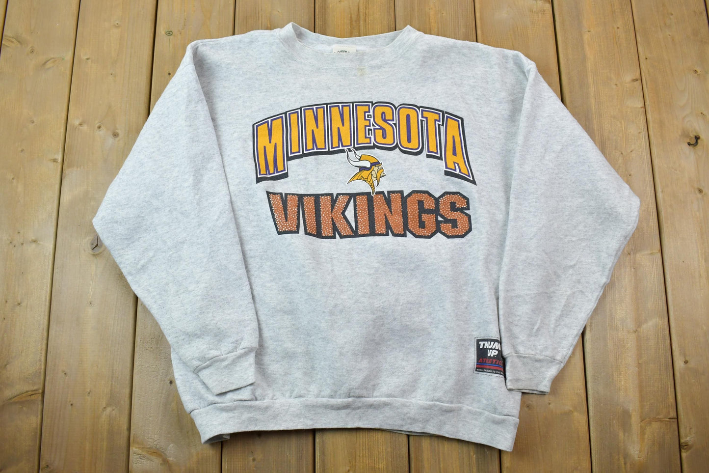 Vintage 1990s Minnesota Vikings Thumbs Up Athletics NFL Crewneck Sweatshirt