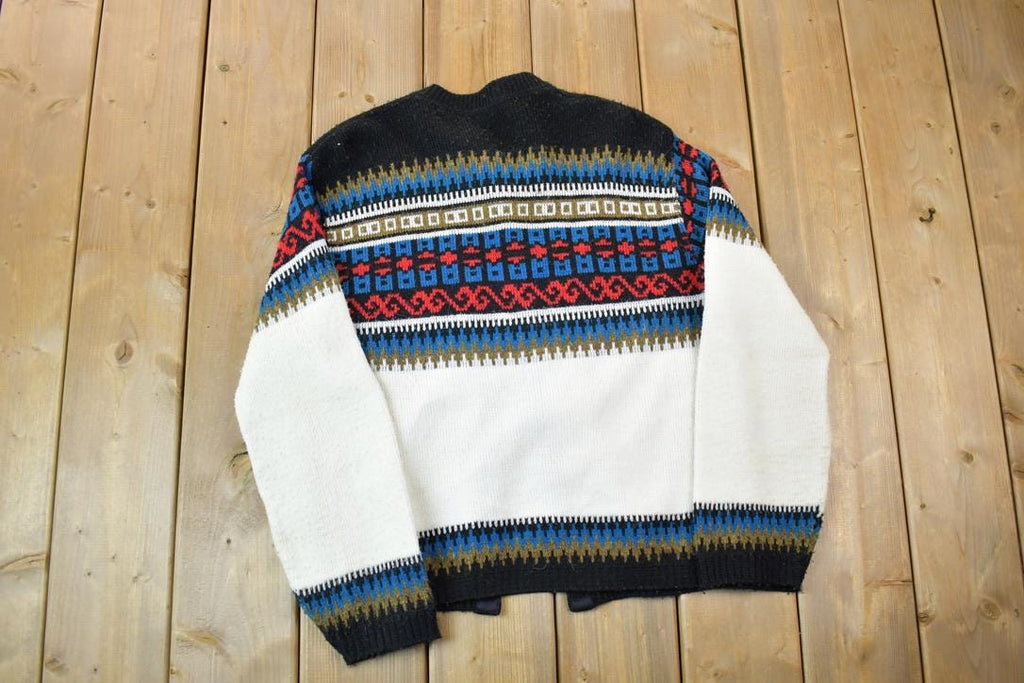 Vintage 1970s Custom Styled Sportswear Knit Crewneck Button Up Sweater