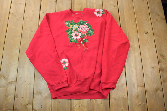 Vintage 1990s Hand Painted Cute Floral Design Crewneck Sweater