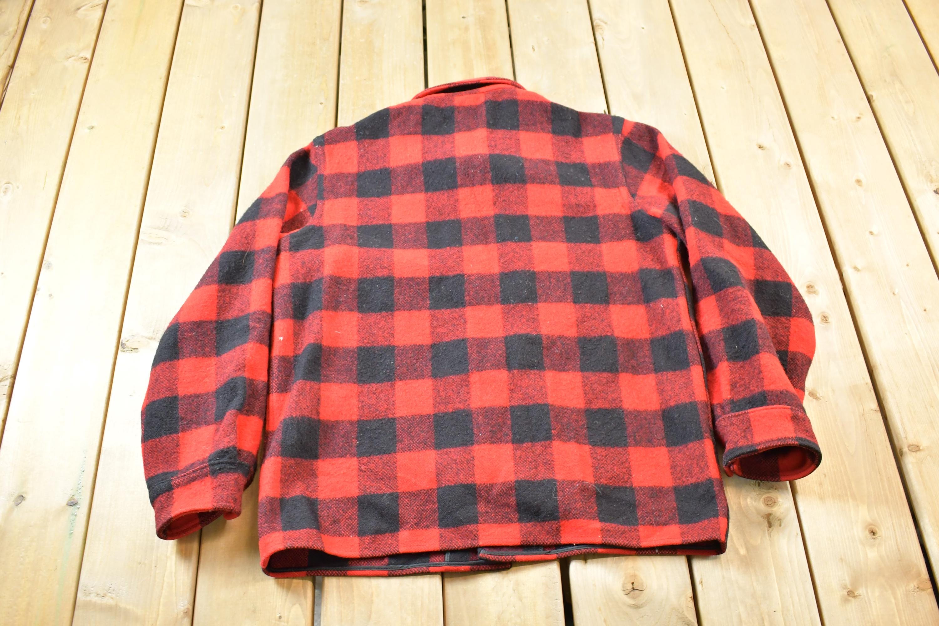 Vintage 1960s Red Buffalo Plaid Heavy Weight Wool Button Up