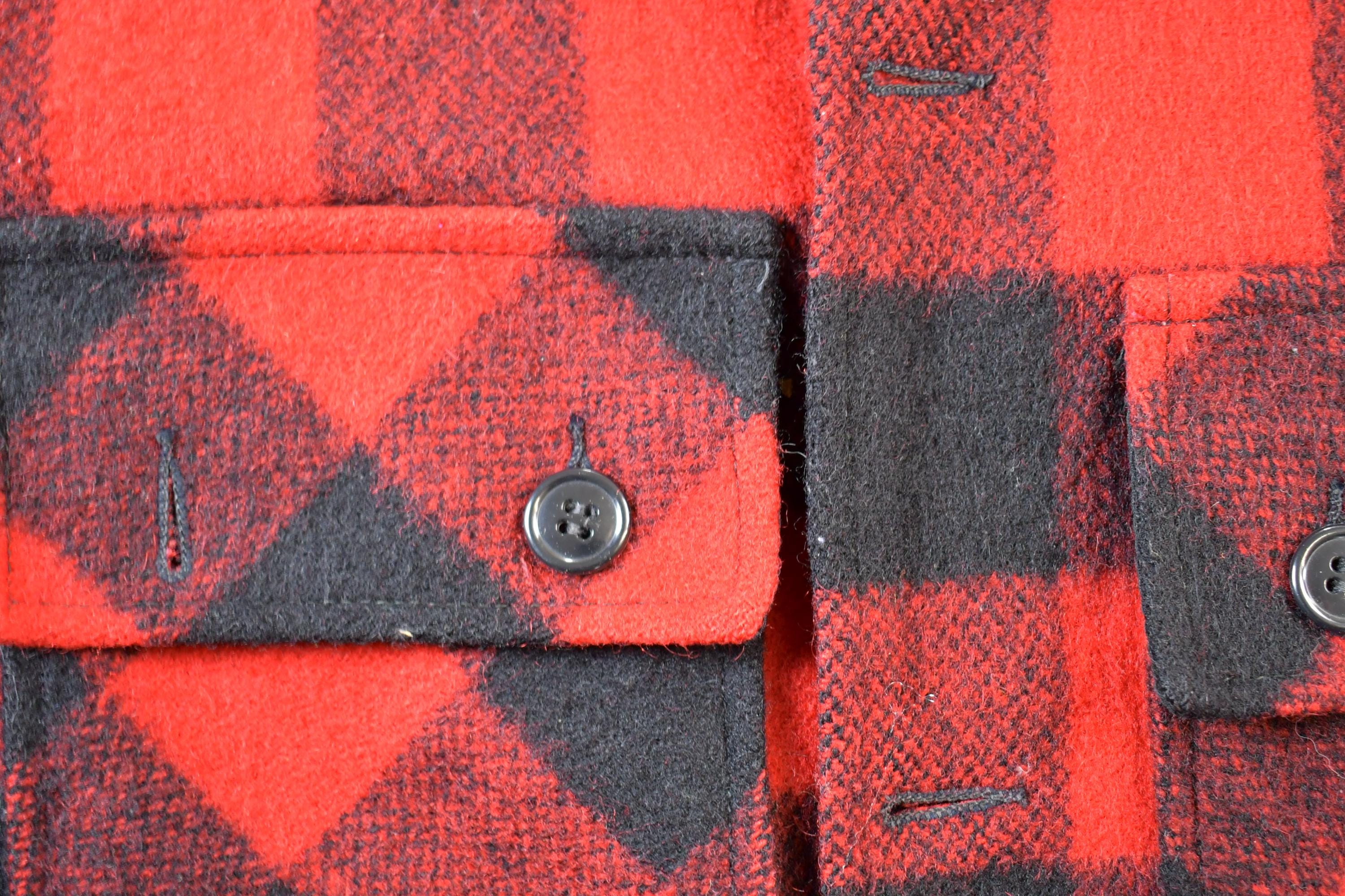 Vintage 1960s Red Buffalo Plaid Heavy Weight Wool Button Up
