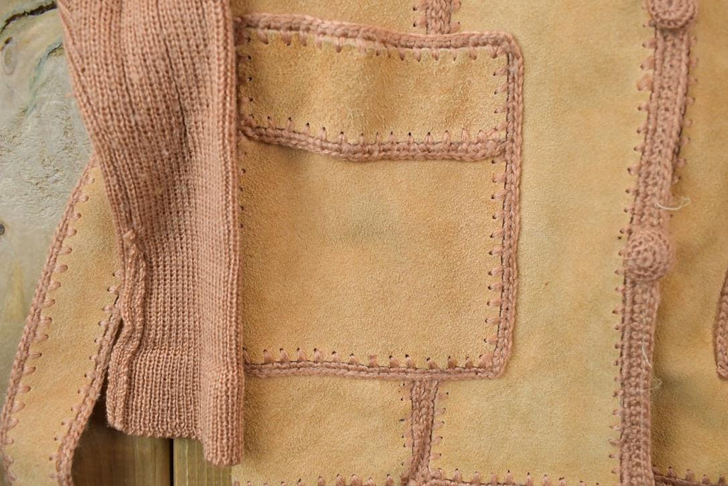 Vintage 1970s Crazy Suede Patchwork Knit Button Up Sweater