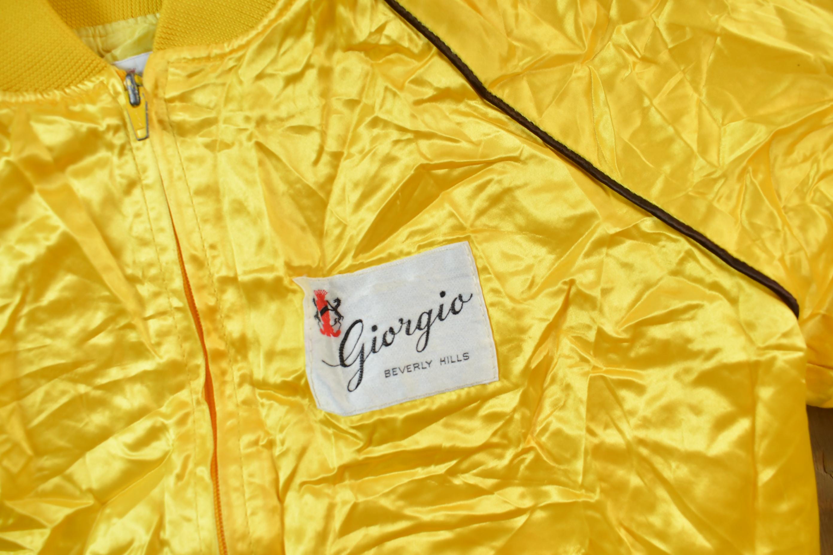 Vintage 1970s Giorgio Beverly Hills Snap Button Yellow Satin Jacket