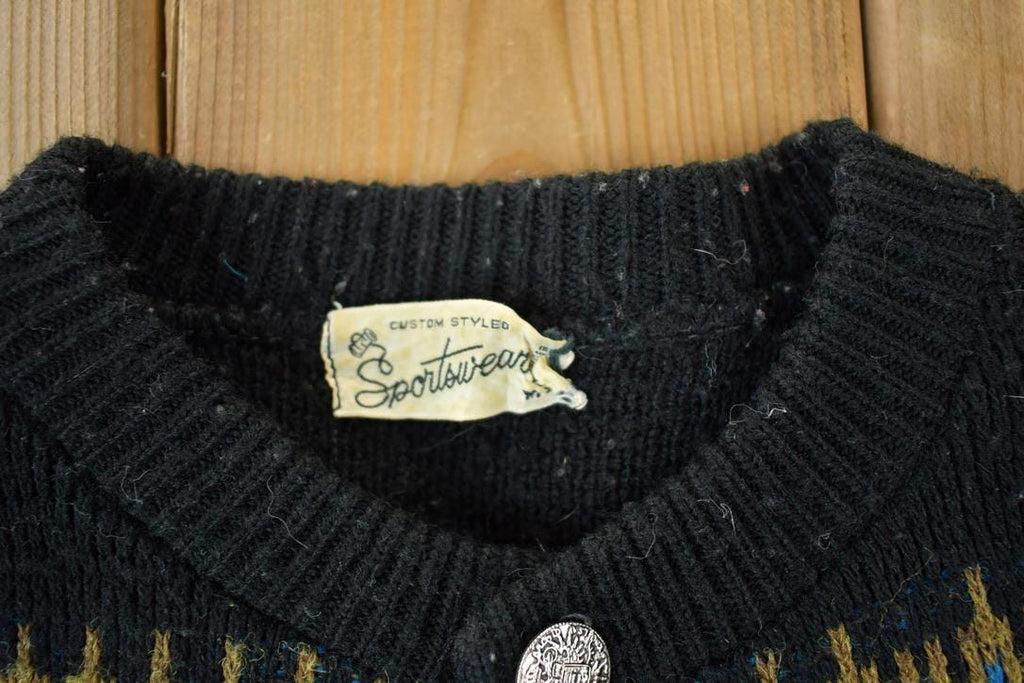 Vintage 1970s Custom Styled Sportswear Knit Crewneck Button Up Sweater