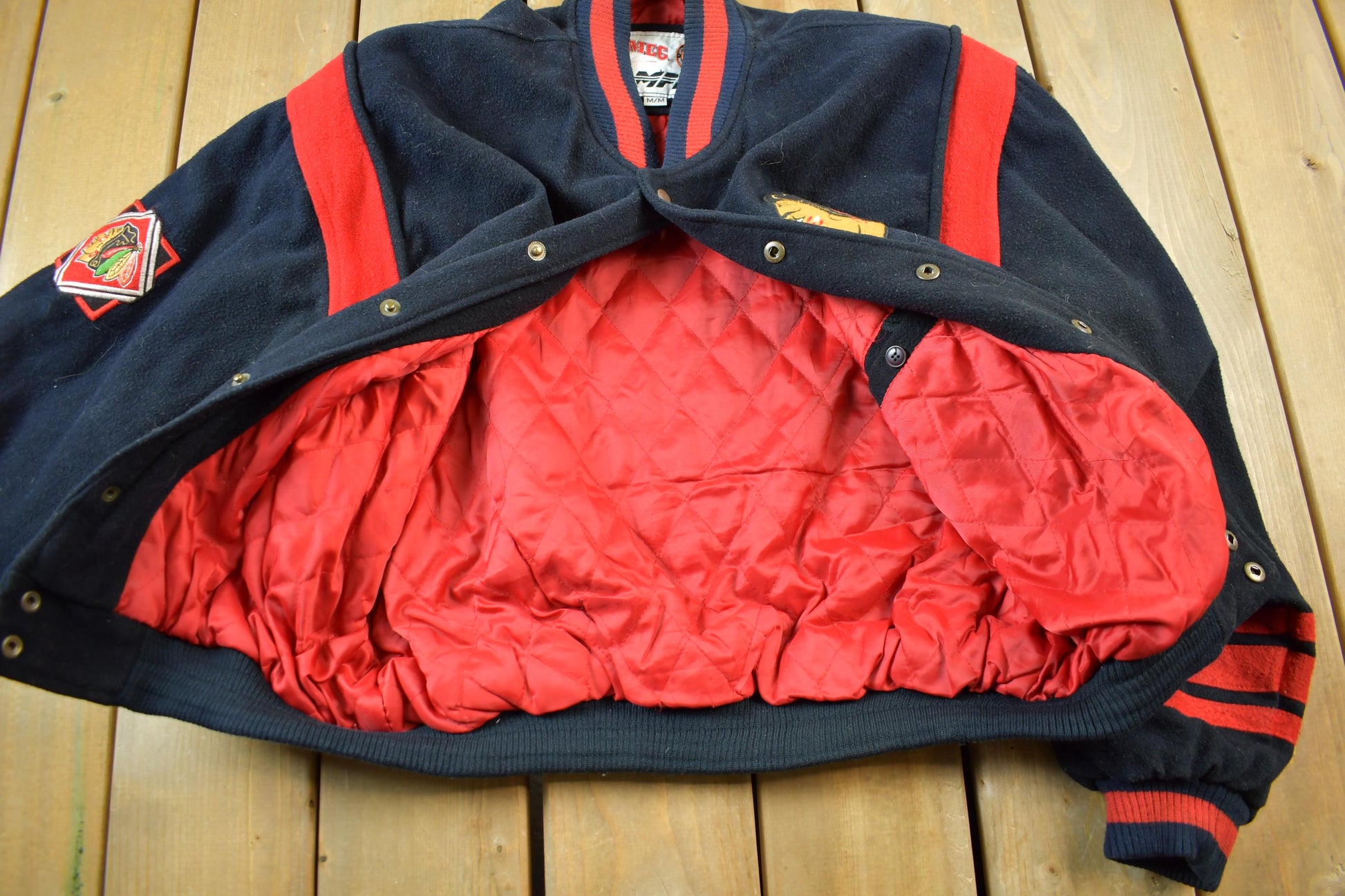 Vintage 1990s NHL Chicago Black Hawks Wool Letterman Jacket