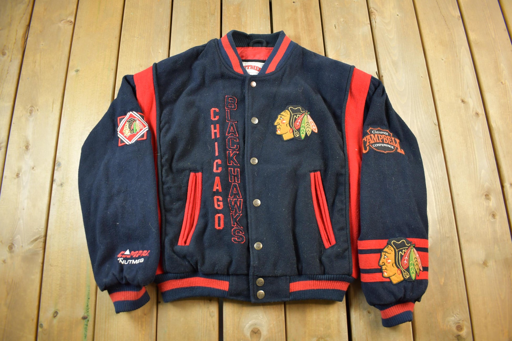Vintage 1990s NHL Chicago Black Hawks Wool Letterman Jacket