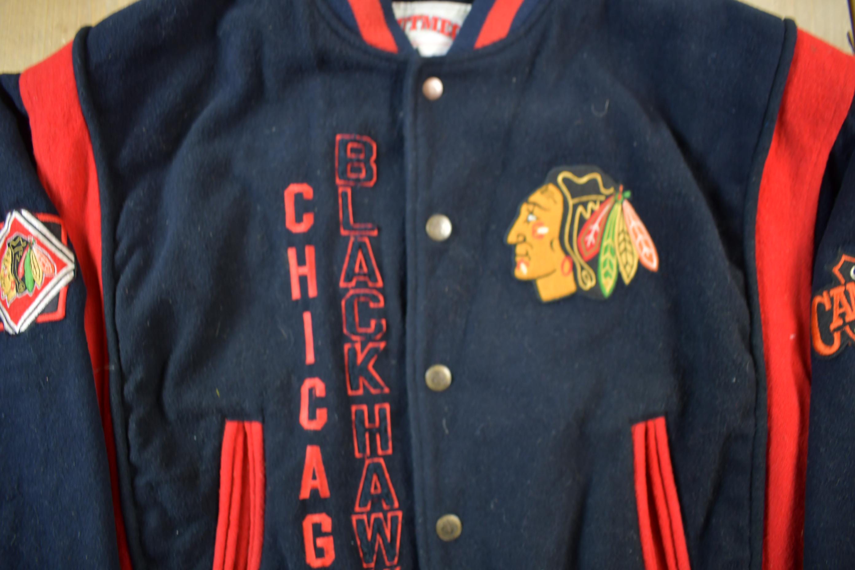Vintage 1990s NHL Chicago Black Hawks Wool Letterman Jacket