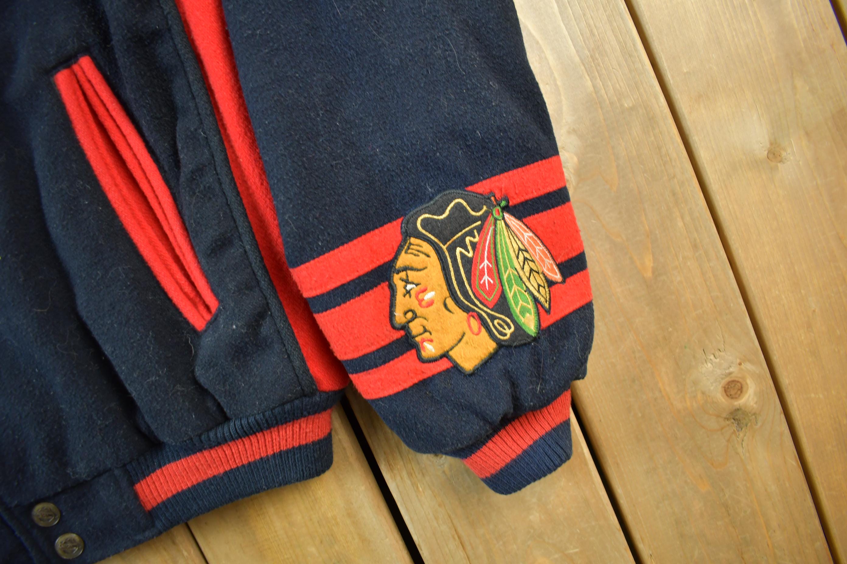 Vintage 1990s NHL Chicago Black Hawks Wool Letterman Jacket