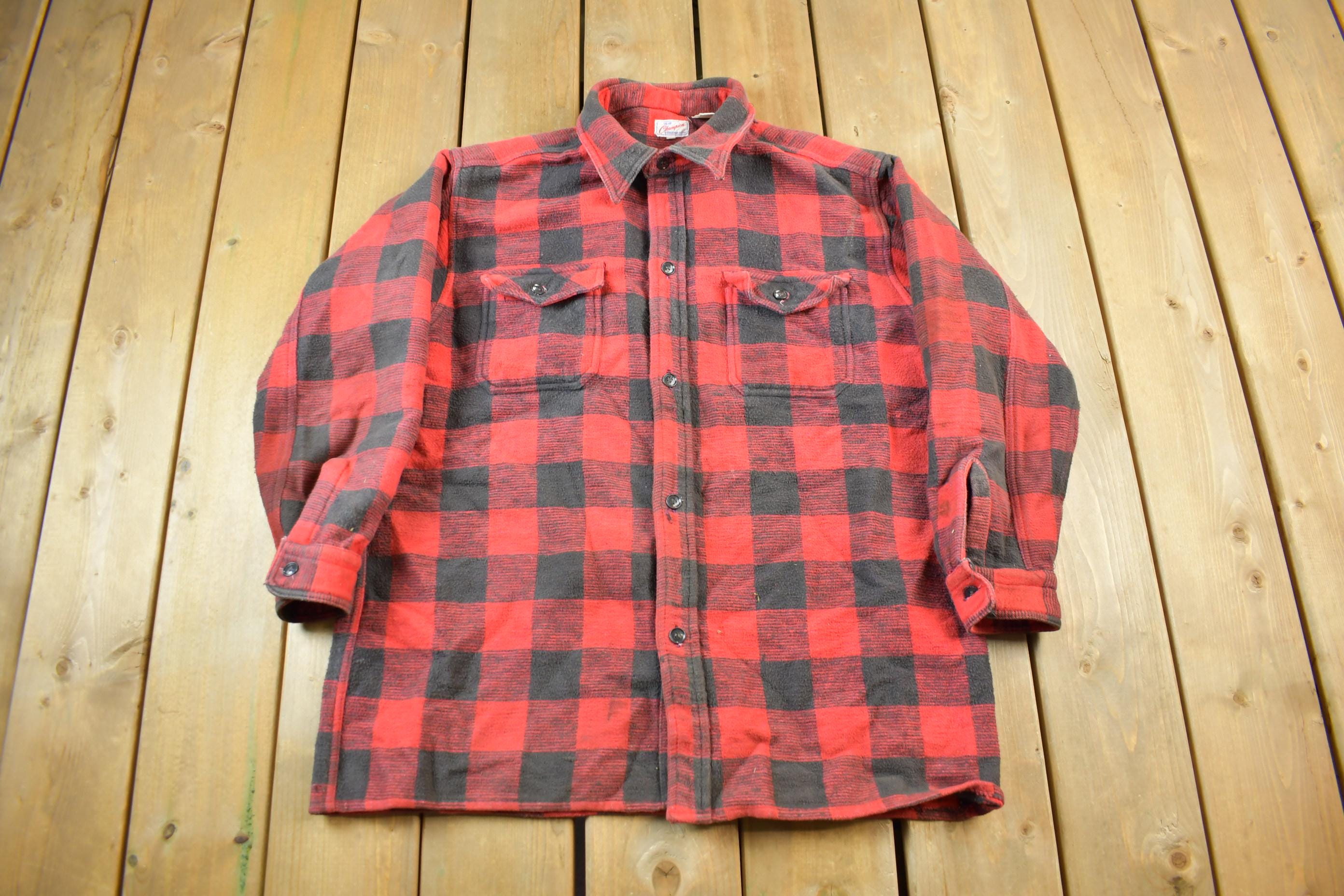 Vintage 1960s Champion Button Up Plaid Flannel Trucker Shirt