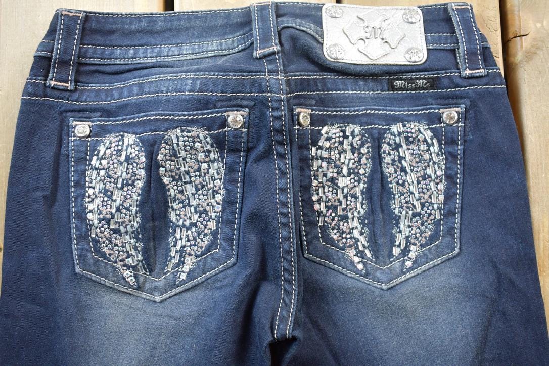 Vintage Y2K Miss Me Bedazzled Low Rise Jeans Size 26x32.5