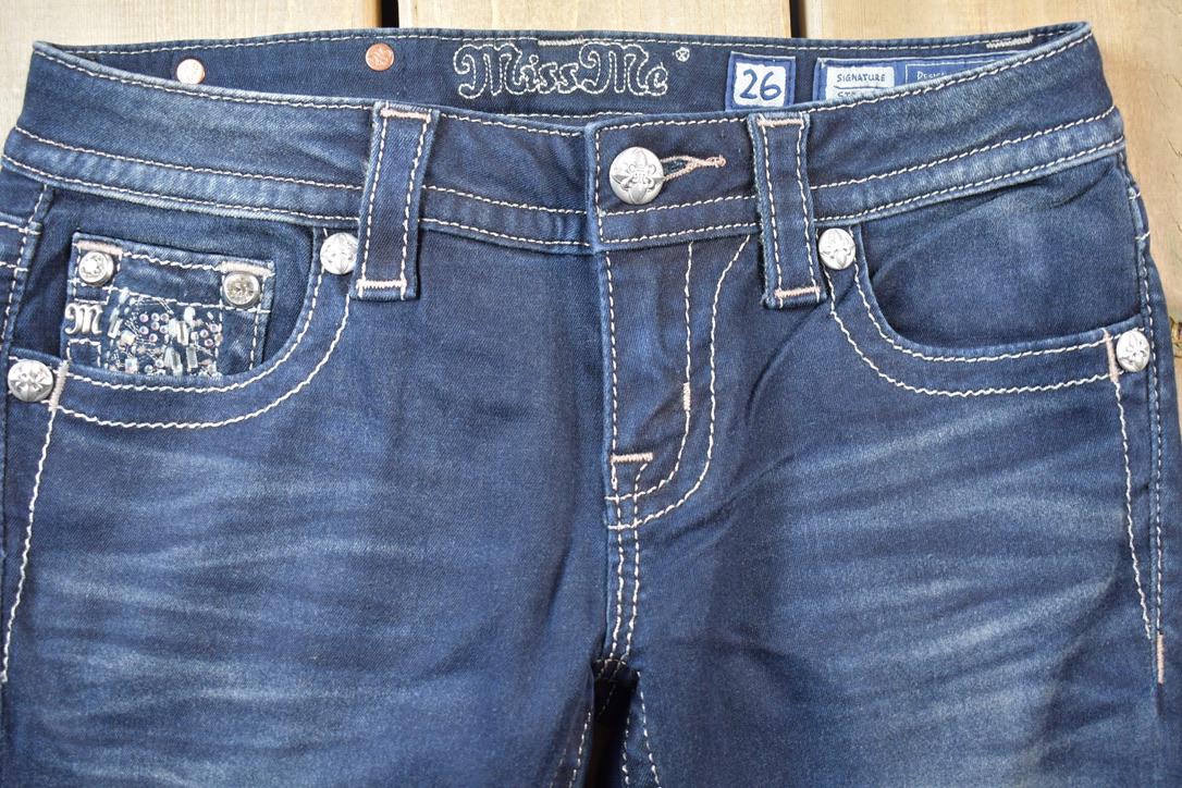 Vintage Y2K Miss Me Bedazzled Low Rise Jeans Size 26x32.5