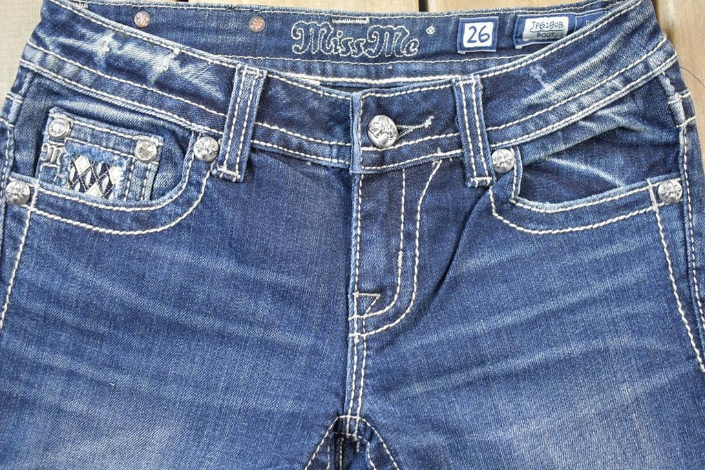 Vintage Y2K Miss Me Bedazzled Low Rise Jeans Size 26x33.5