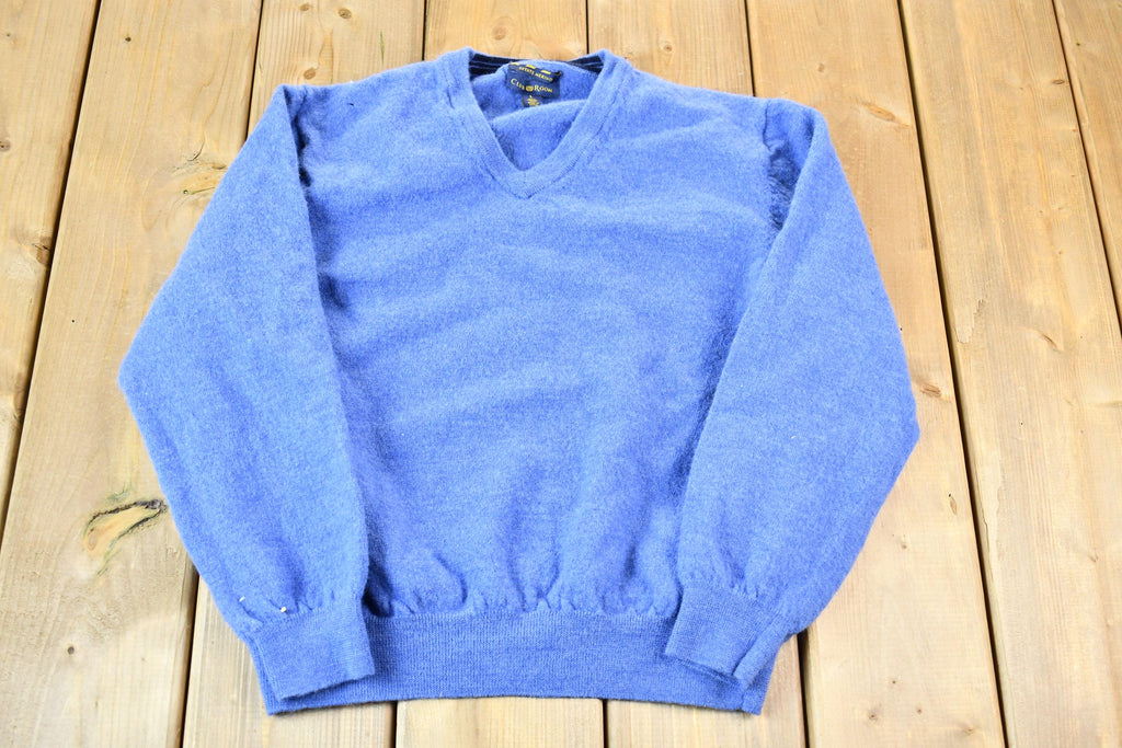 Vintage 1990s Light Blue Club Room Merino Wool Knit V-Neck Women's Sweater
