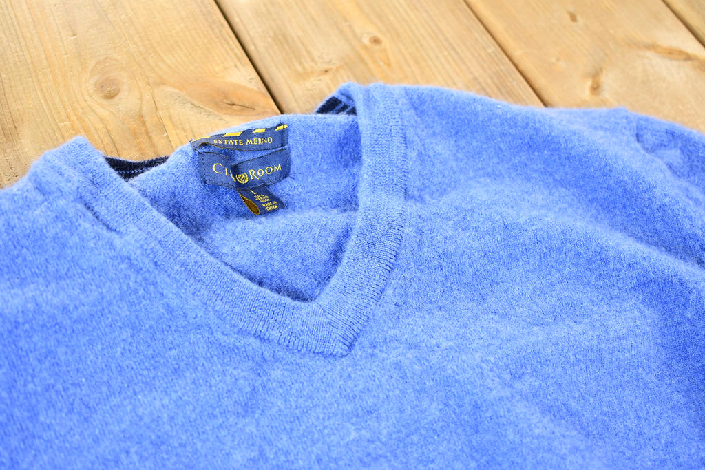 Vintage 1990s Light Blue Club Room Merino Wool Knit V-Neck Women's Sweater