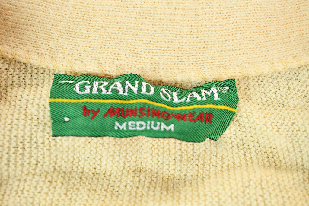 Vintage 1990s Light Yellow Munsingwear Penguin Grand Slam Knit Cardigan Golfing Sweater