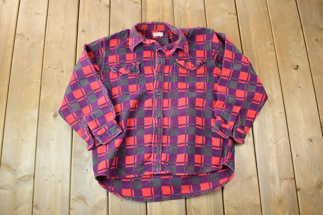 Vintage 1960s Champion Button Up Plaid Sweatshirt