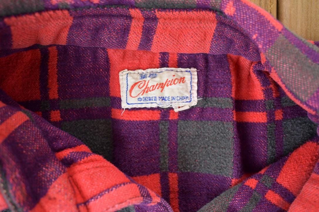 Vintage 1960s Champion Button Up Plaid Sweatshirt