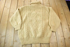 Vintage 1990s 100% Wool 3D Cable Knit Turtleneck Sweater