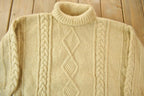Vintage 1990s 100% Wool 3D Cable Knit Turtleneck Sweater