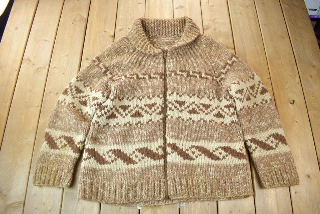 Vintage 1950s Hand-Knit Brown Cowichan Sweater