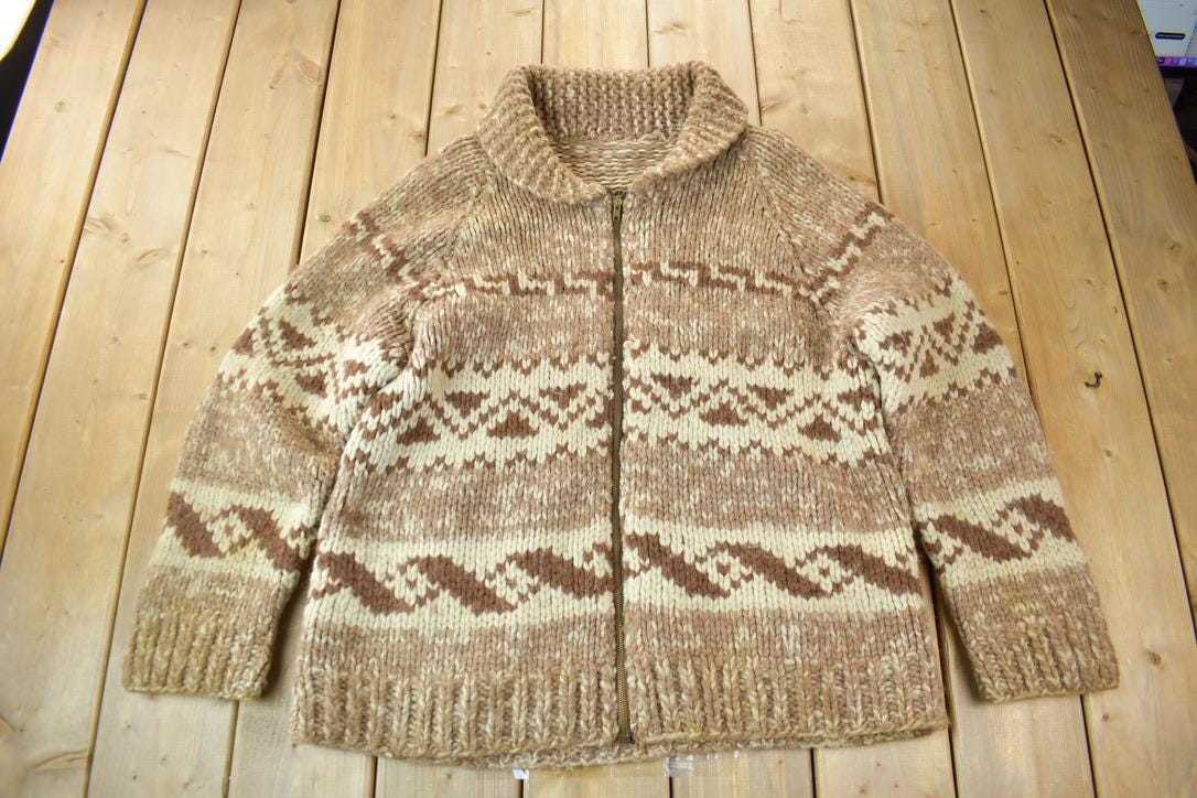 Vintage 1950s Hand-Knit Brown Cowichan Sweater