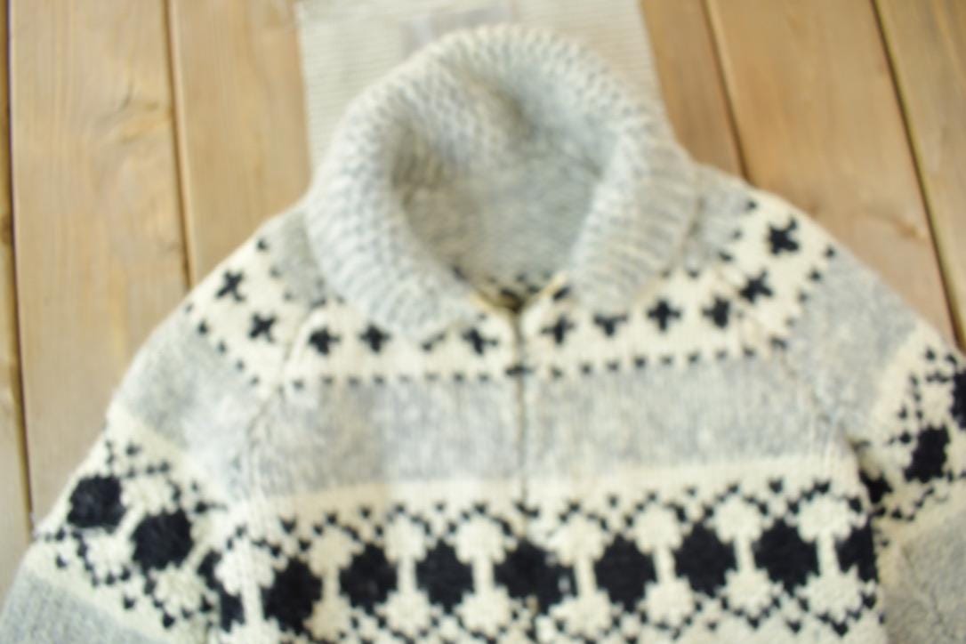 Vintage 1950s Hand-Knit Grey Cowichan Sweater
