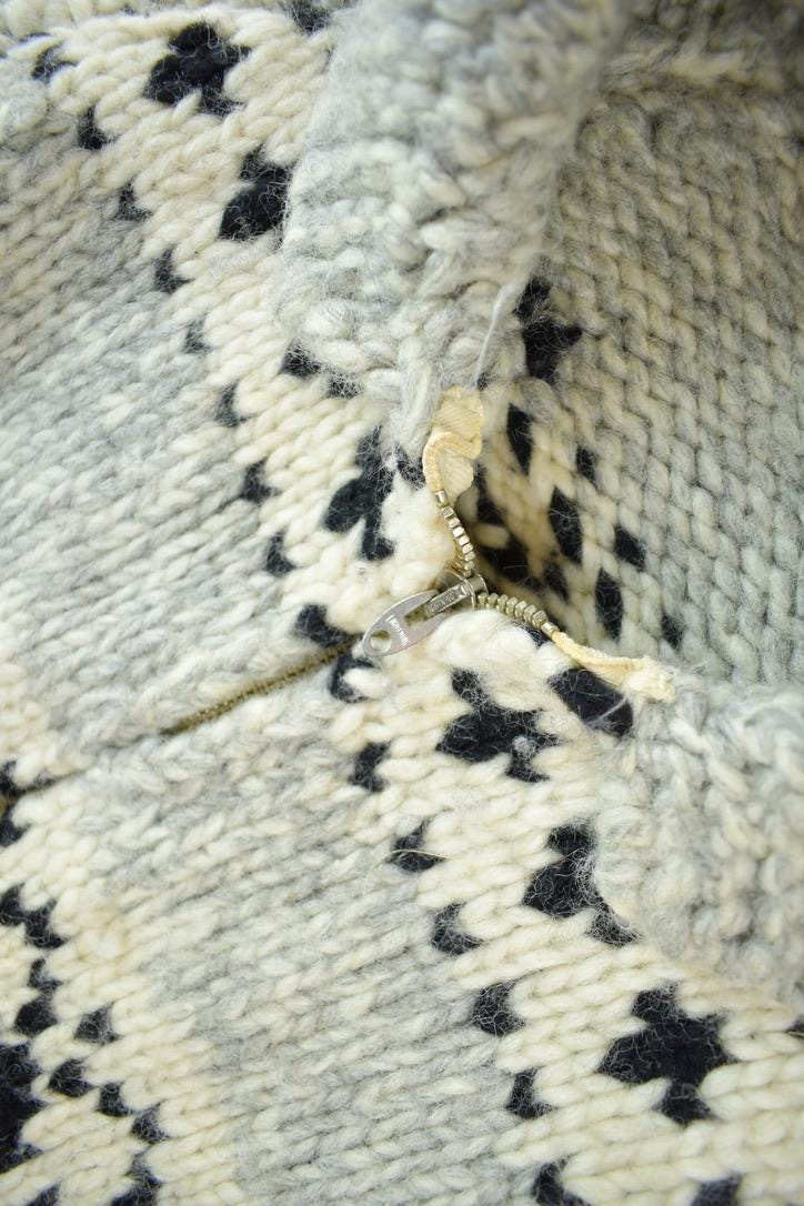 Vintage 1950s Hand-Knit Grey Cowichan Sweater