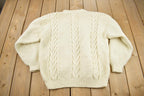 Vintage 1990s 100% Wool 3D Cable Knit Mock Neck Sweater