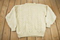 Vintage 1990s 100% Wool 3D Cable Knit Mock Neck Sweater