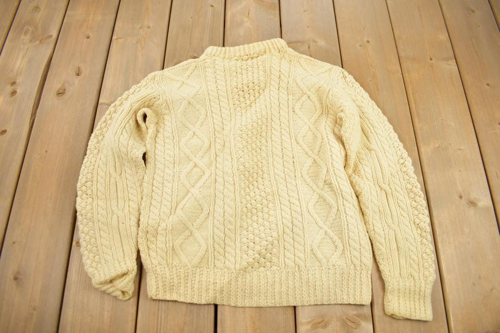Vintage 1970s 100% Wool 3D Cable Knit Mock Neck Sweater