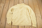 Vintage 1970s 100% Wool 3D Cable Knit Mock Neck Sweater