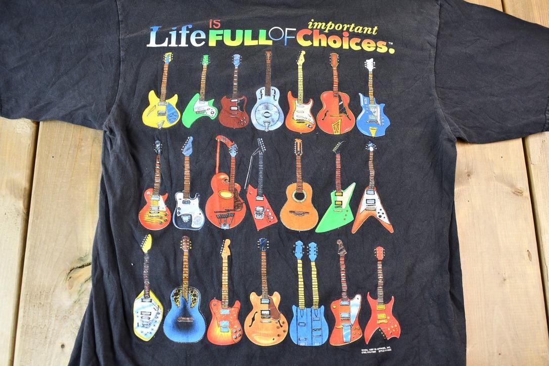 Vintage 1990s Life is Full of Choices Retro Guitars Graphic T-Shirt
