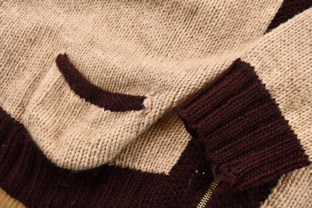 Vintage 1970s Knit Color Block Zip Up Cardigan Sweater