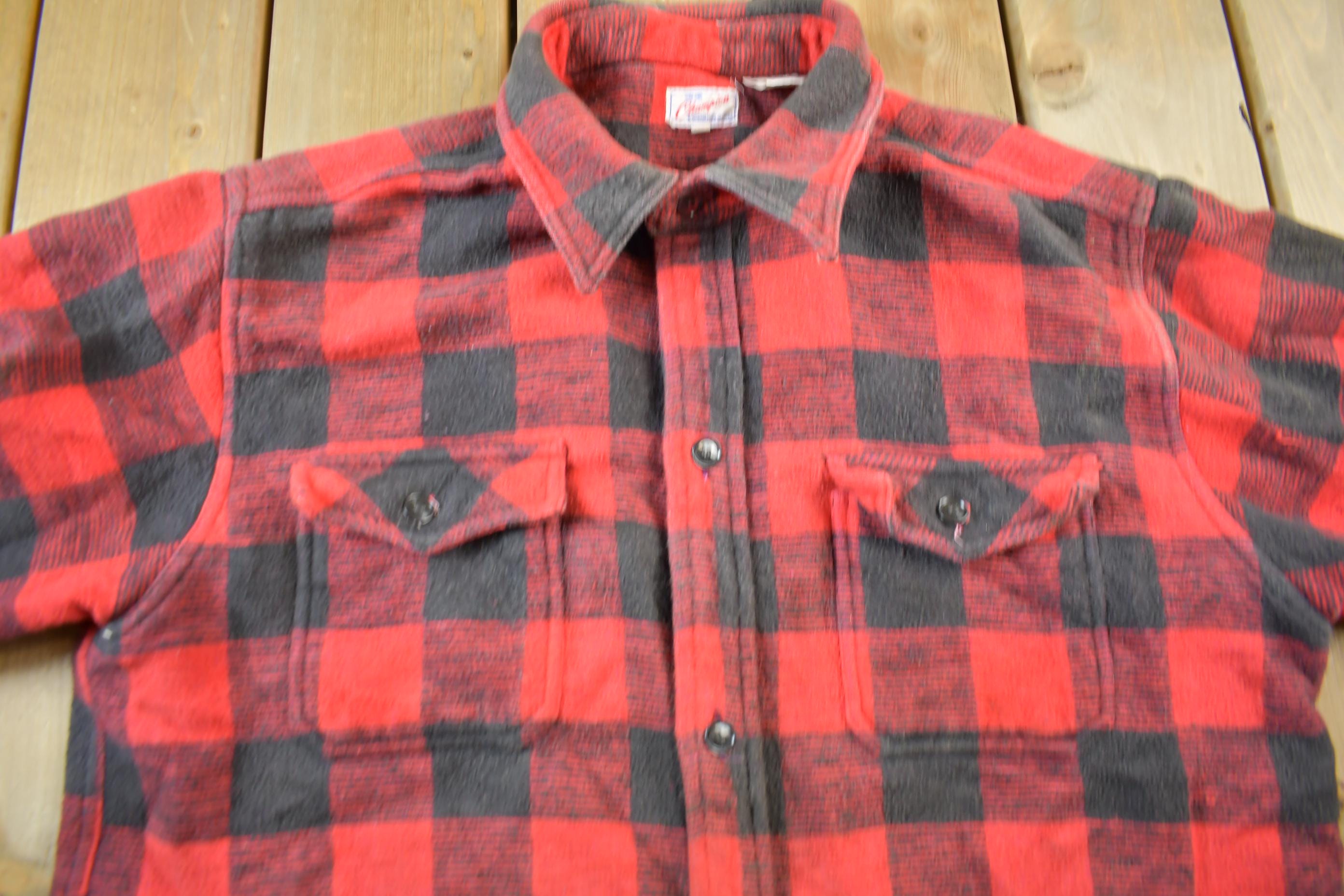 Vintage 1960s Champion Button Up Plaid Flannel Trucker Shirt