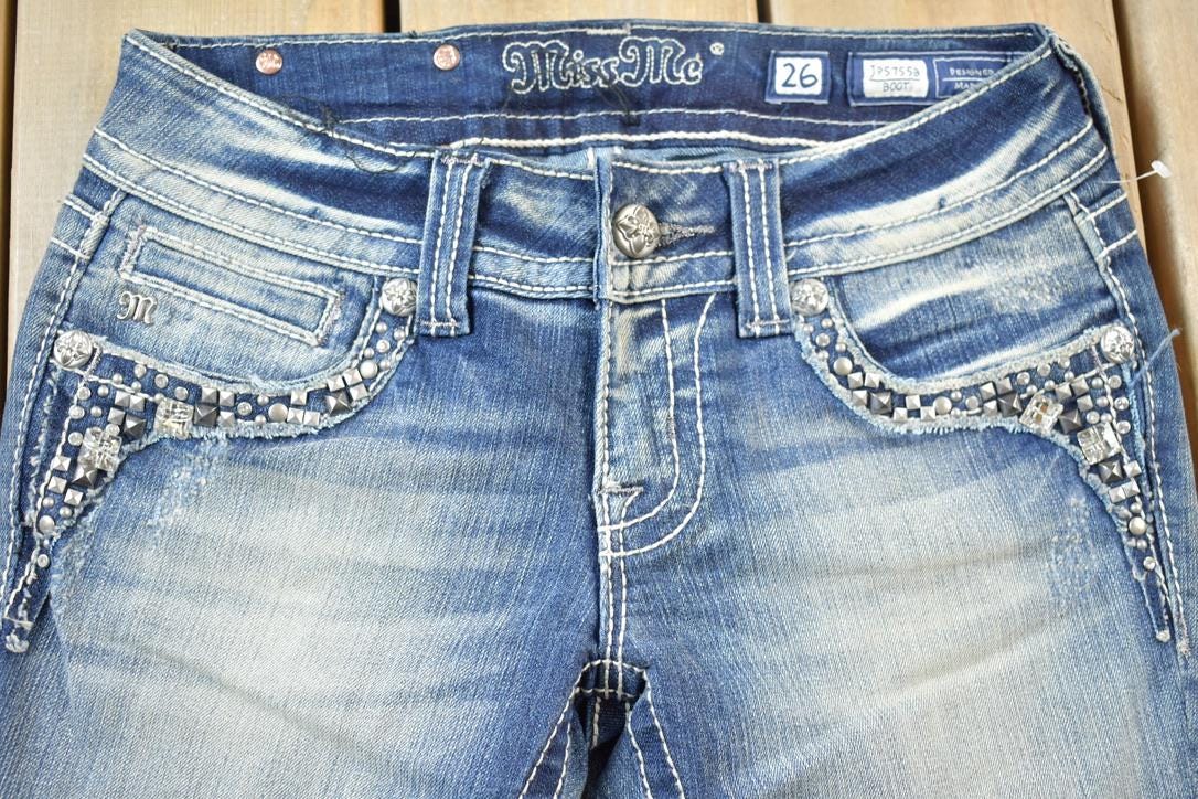 Vintage Y2K Miss Me Bedazzled Low Rise Jeans Size 26x33