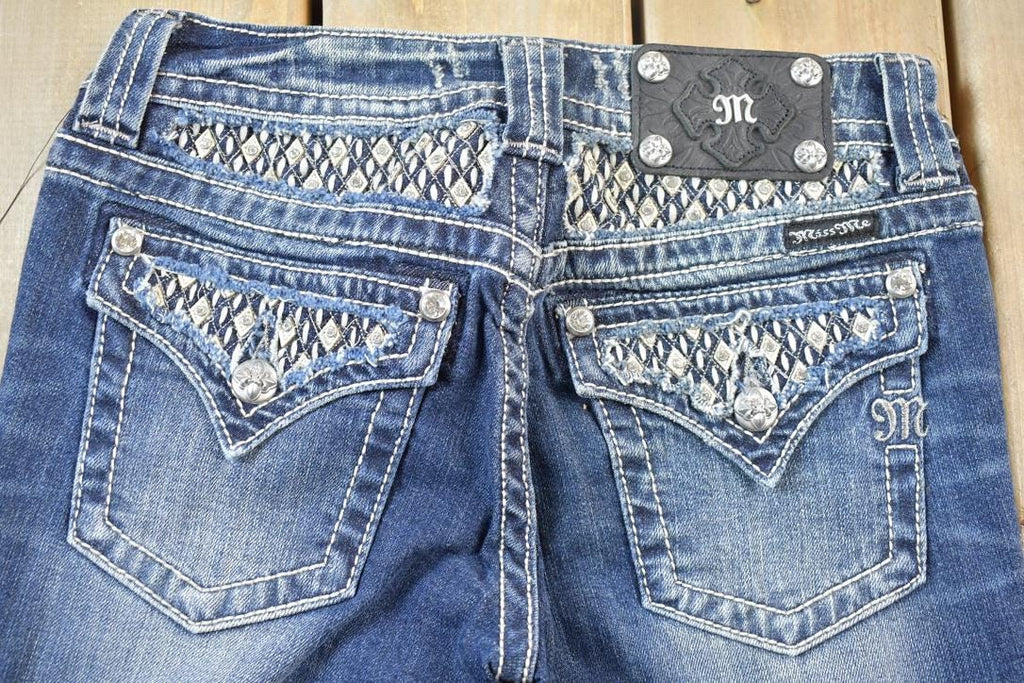 Vintage Y2K Miss Me Bedazzled Low Rise Jeans Size 26x33.5