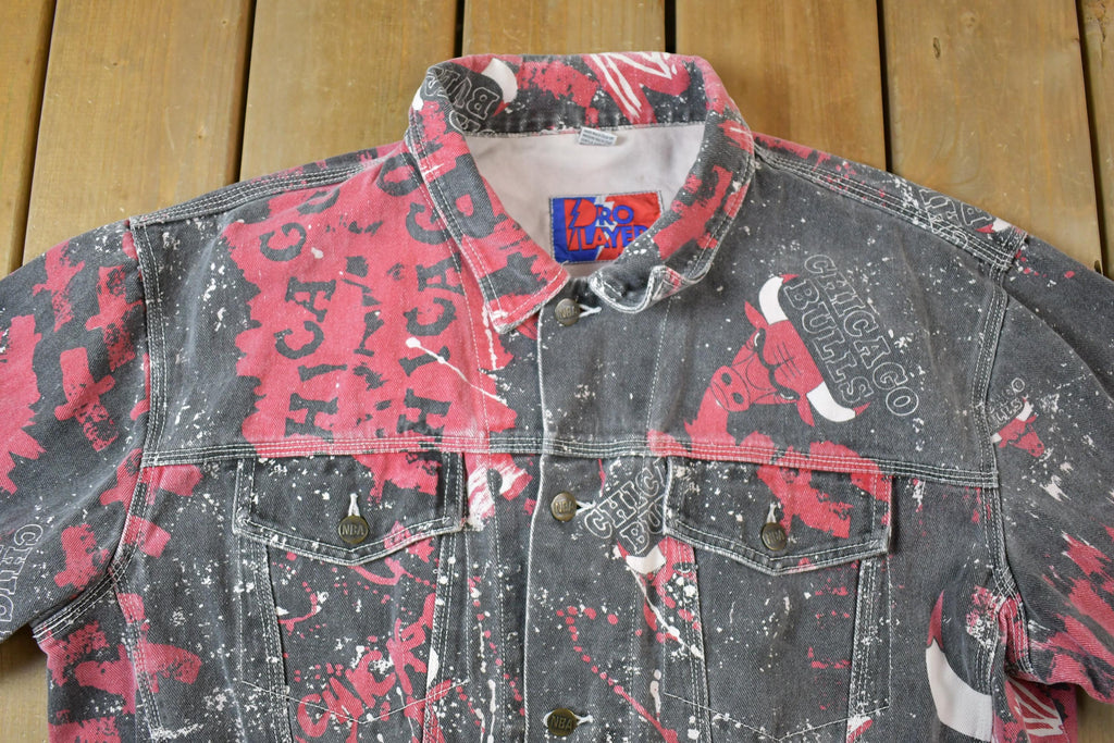 Vintage 1990s Chicago Bulls All Over Print NBA Basketball Boxy Fit Jean Jacket