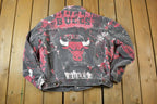 Vintage 1990s Chicago Bulls All Over Print NBA Basketball Boxy Fit Jean Jacket