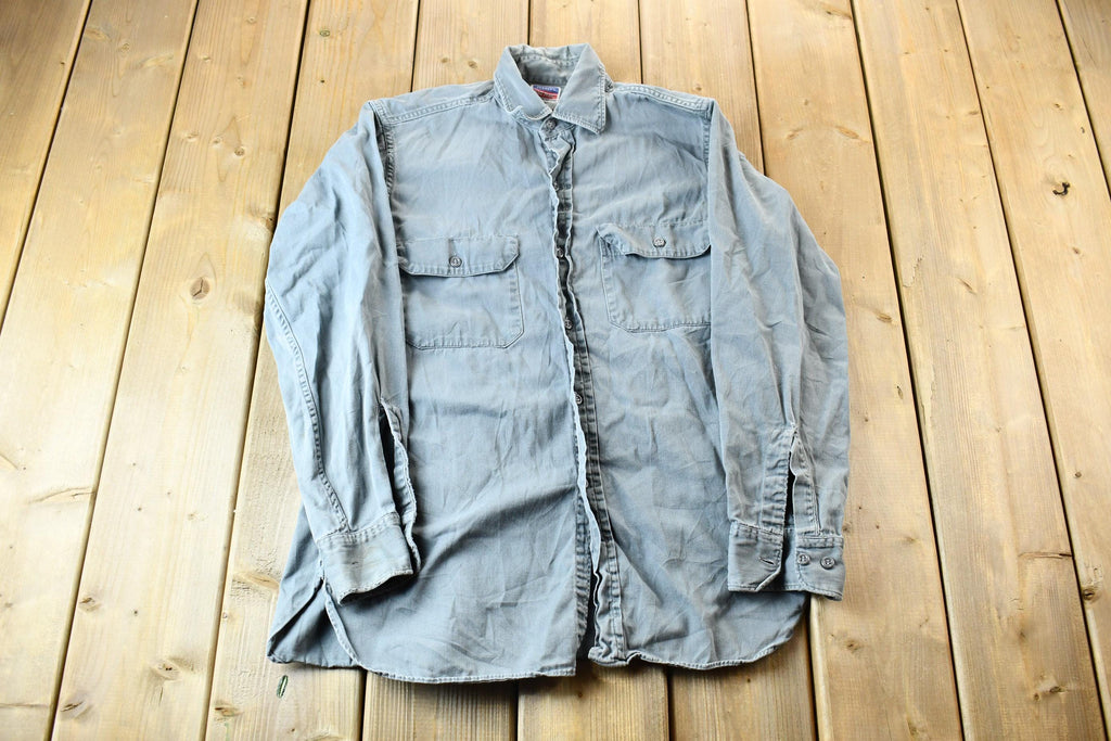 Vintage 1950s JC Penny's Big Mac Sanfordized Light Grey Heavywieght Blank Button Up Shirt