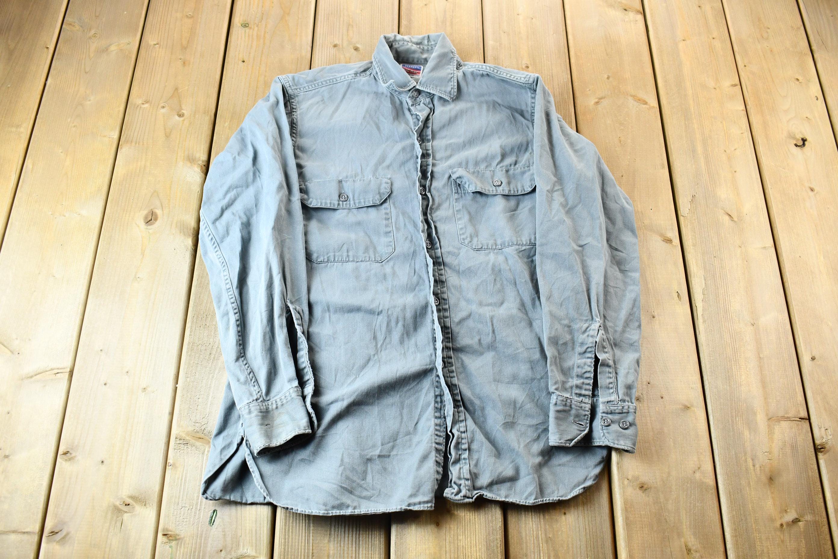 Vintage 1950s JC Penny's Big Mac Sanfordized Light Grey Heavywieght Blank Button Up Shirt